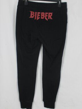 Justin Bieber H&M Divided Black Jogger Sweatpants Red Logo Drawstring Small